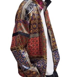 Urban Outfitters Men's Multicolor Scarf
Pattern Satin Bomber Jacket Geometric
